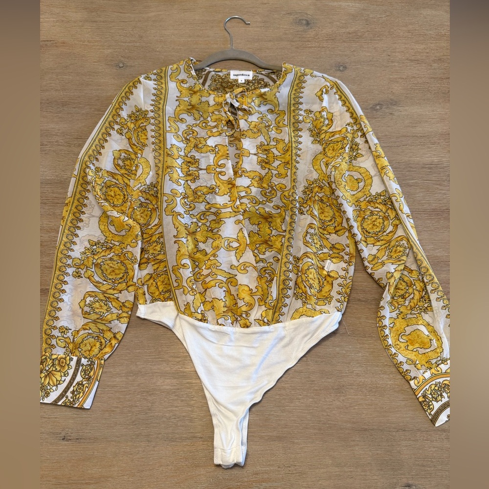 Superdown Yellow Patterned Sheer Blouse - image 3